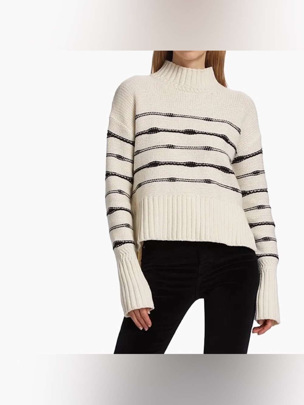 Veronica Beard Womens Viori Striped Wool Blend Sweater Sz Large White Black